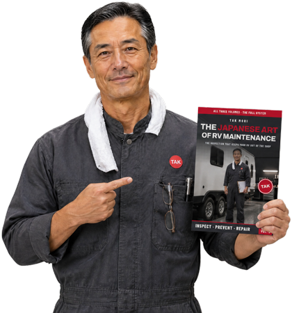 Tak Mori holding The Japanese Art of RV Maintenance